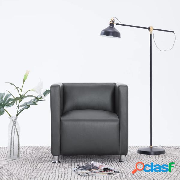 vidaXL Sillón en forma de cubo de cuero sintético gris
