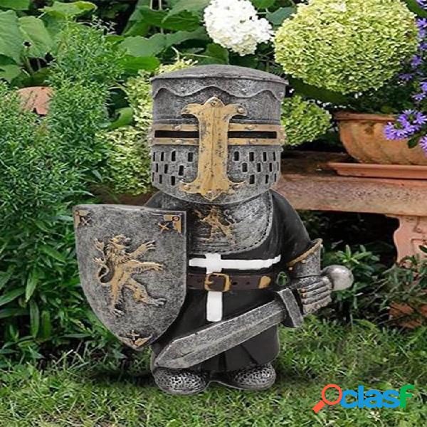 1 pieza resina Caballero gnomos estatua de guerra de jardín