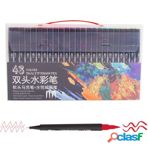 24 colores Rotuladores de pincel de doble punta Fineliner &