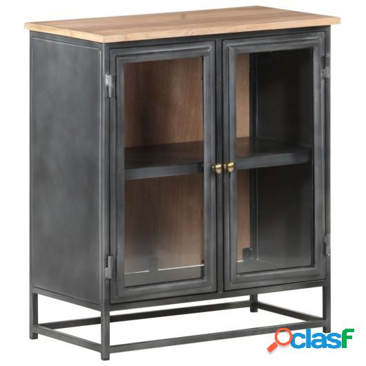 Aparador madera maciza de acacia y acero gris 60x35x70 cm