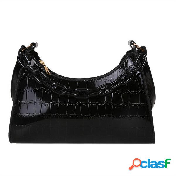 Bolso de mano de cadena de piel sintética de moda para