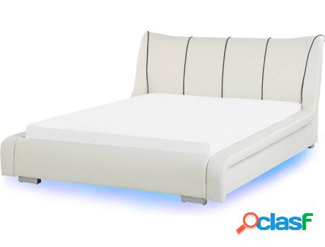 Cama Nantes con LED (Blanco - Piel -237x168x97 cm)