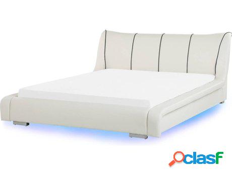 Cama Nantes con LED (Blanco - Piel -237x208x97 cm)