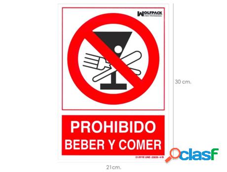 Cartel prohibido beber y comer 30x21cm.