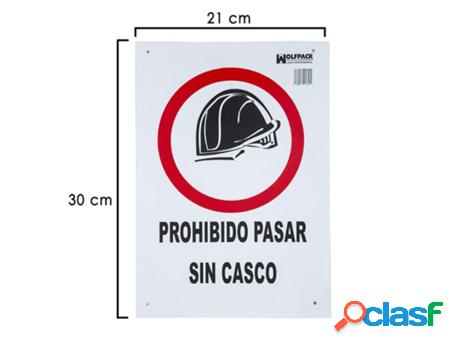 Cartel prohibido pasar sin casco 30x21 cm.