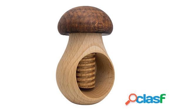 Cascanueces de madera con forma de seta con expositor