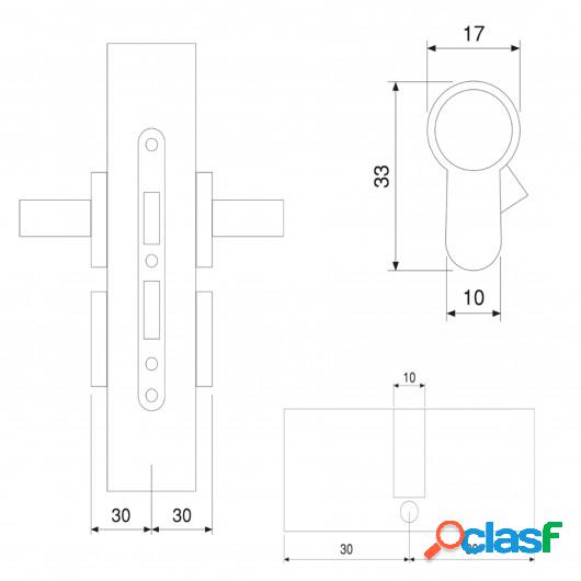 Cilindro cerradura tipo pera para puertas, 30 x 30 mm,