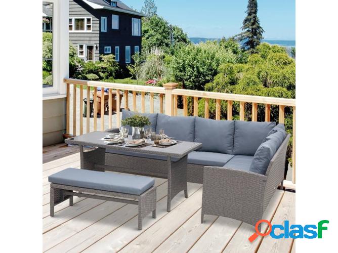 Conjunto de Jardín OUTSUNNY Vime Gris