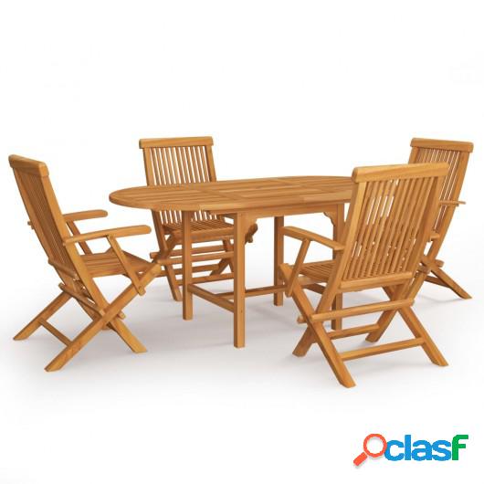Conjunto de comedor de jardín 5 piezas madera maciza de
