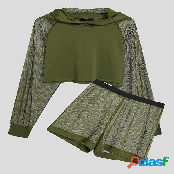 Conjunto de pantalones cortos con top corto de patchwork de