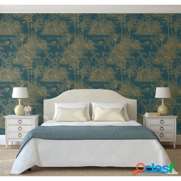 DUTCH WALLCOVERINGS Papel pintado Tropical azul oscuro y