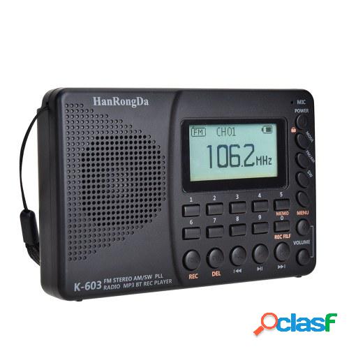 HRD-603 Radio portátil AM / FM / SW / BT / TF Radio de
