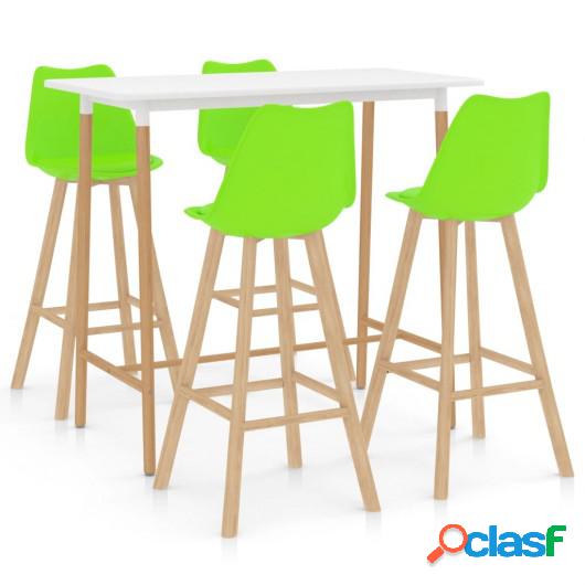 Mesa alta y taburetes de bar 5 piezas verde