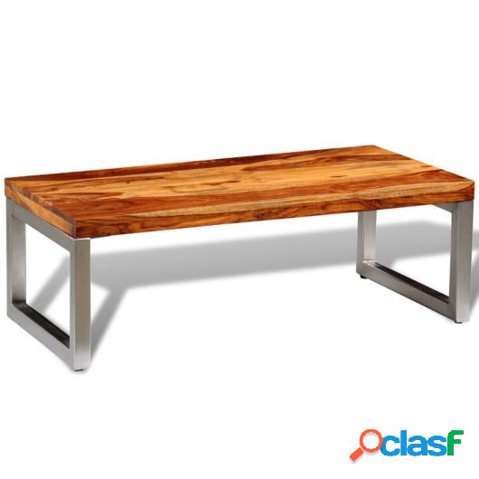 Mesa de centro de madera de sheesham maciza y patas de acero