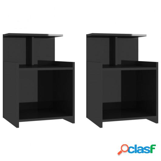 Mesitas de noche 2 uds aglomerado negro brillante 40x35x60