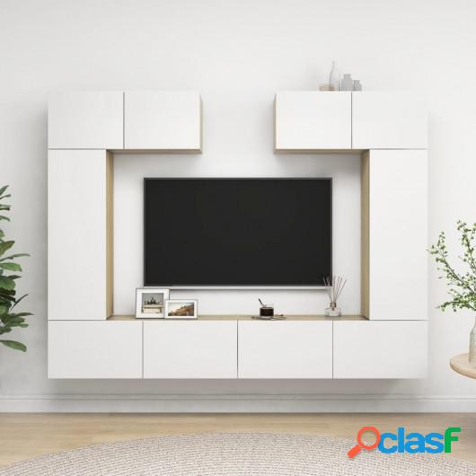 Muebles de TV 6 pzas aglomerado blanco y roble Sonoma