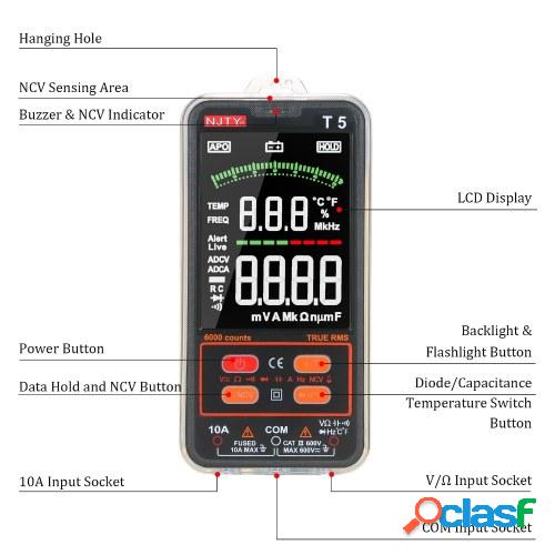 NJTY T5 6000 cuentas True RMS Multímetro Digital Universal