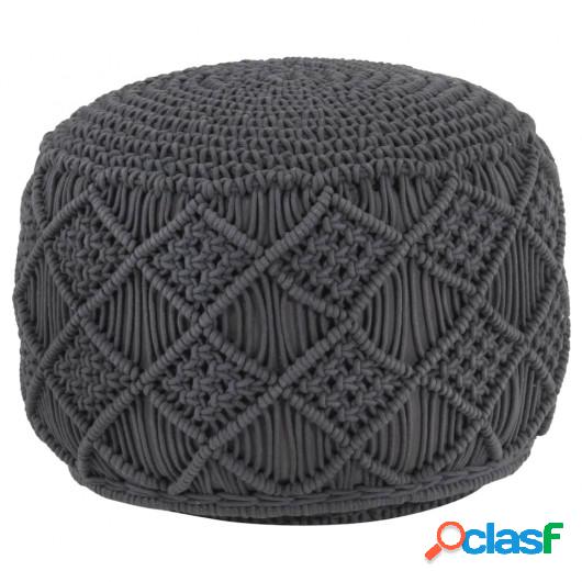 Puf de macramé hecho a mano algodón gris antracita 45x30