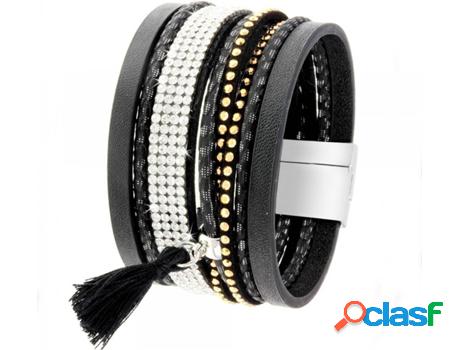 Pulsera SC_CRYSTAL (bañado a rodio - Negro - 190 mm x 40