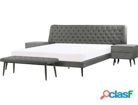 Set de Dormitorio 4 Piezas + Cama Essonne (Gris - Piel