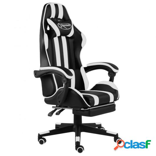 Silla gaming con reposapiés cuero sintético negro y blanco