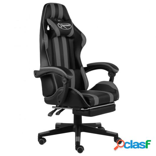 Silla gaming con reposapiés cuero sintético negro y gris