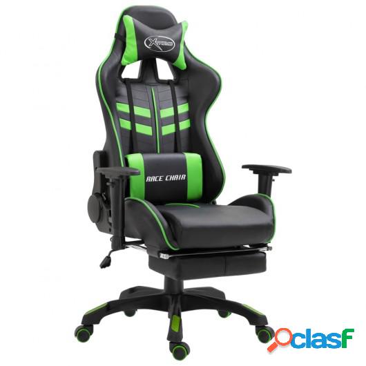 Silla gaming de escritorio con reposapiés verde PU