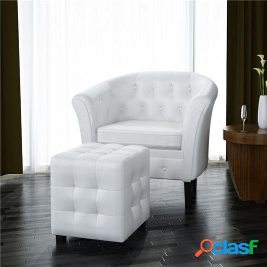 Sillón con taburete reposapiés cuero artificial blanco