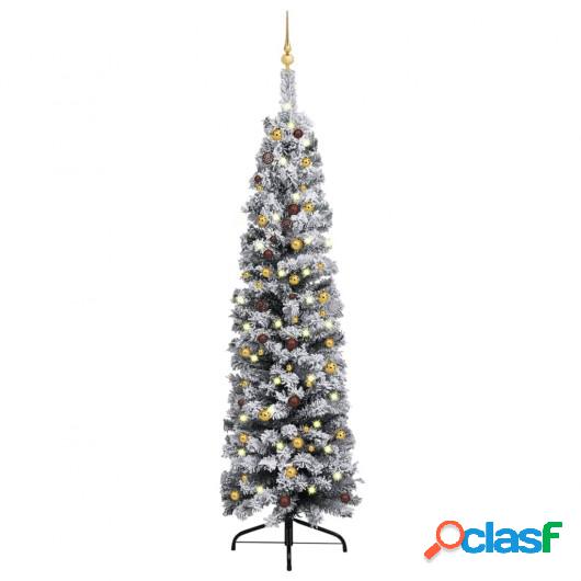 Árbol Navidad artificial estrecho con LED y bolas verde 240