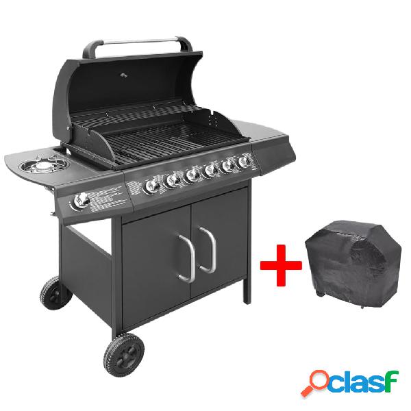 vidaXL Barbacoa grill de gas 6+1 quemadores negra