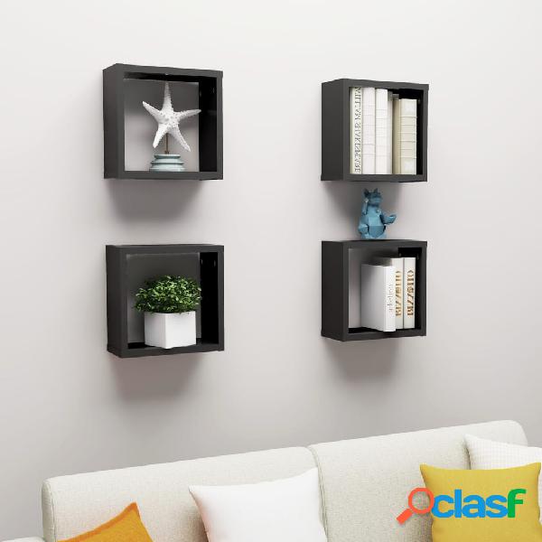vidaXL Estante cubo pared 4 uds negro 30x15x30 cm