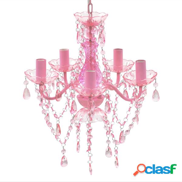 vidaXL Lámpara de araña de cristal 5 bombillas rosa