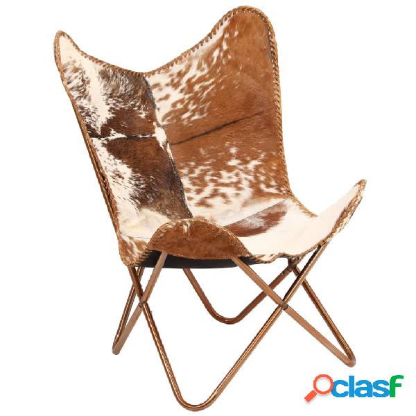 vidaXL Silla Butterfly de piel de cabra auténtica marrón y