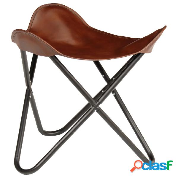 vidaXL Taburete Butterfly de cuero auténtico marrón