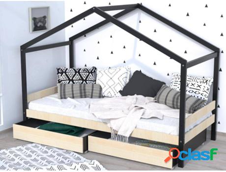 Cama VENTA-UNICA Elfia (Negro, Beis - Madera - 90x190 cm)