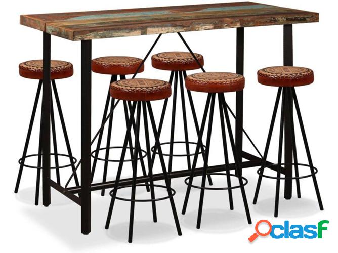 Conjunto bar VIDAXL madera recuperada maciza cuero genuino y