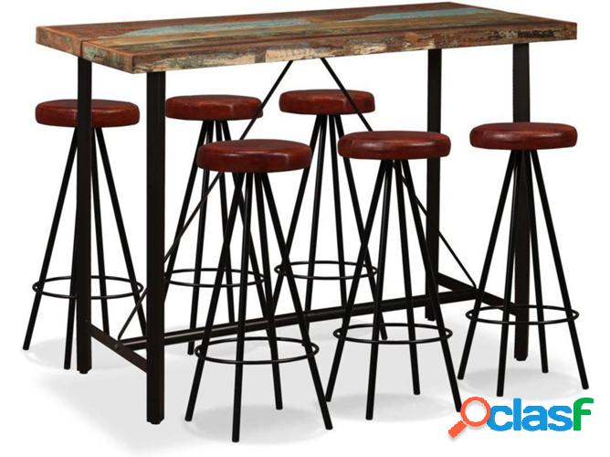 Conjunto bar VIDAXL madera recuperada maciza y cuero genuino