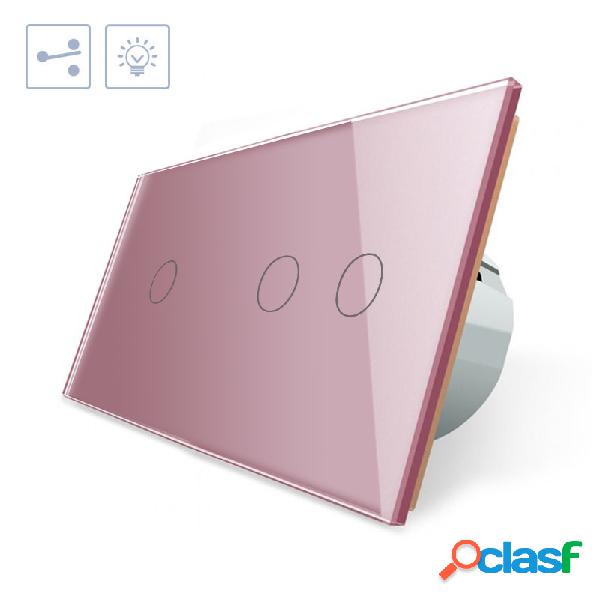 Conmutador 2 módulos táctil 3 botones frontal rosa