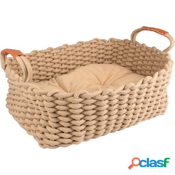 FLAMINGO Cesta de mascotas y cojín Enya rectangular beige