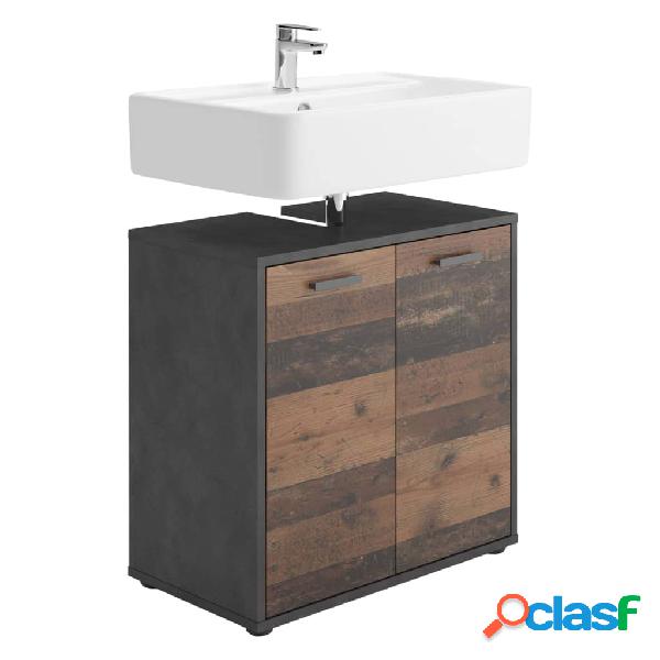 FMD Armario para lavabo de baño con 2 puertas matera oscuro