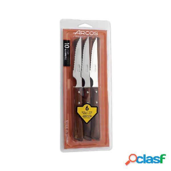Juego de 6 Cuchillos Chuleteros Arcos Mango Madera