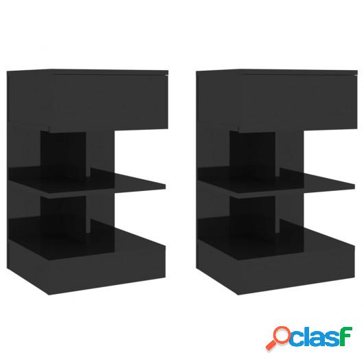 Mesitas de noche 2 uds aglomerado negro con brillo 40x35x65