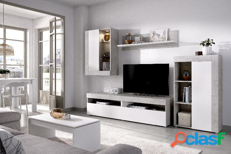 Mueble de Salón TV con Vitrina y Leds Dekit Tokio Cemento