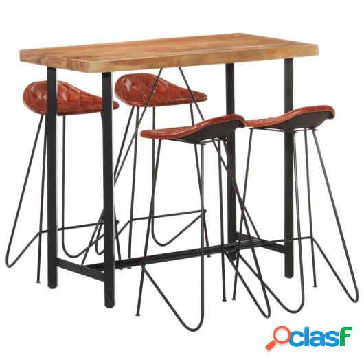 Muebles de bar 5 piezas madera maciza sheesham cuero