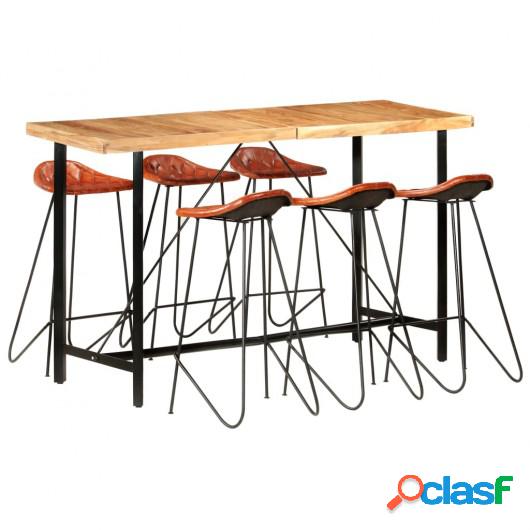 Muebles de bar 7 piezas madera maciza sheesham cuero