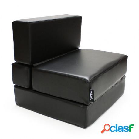 Puff Cama Convertible Y Plegable - Polipiel Negro