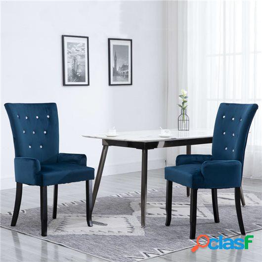 Silla de comedor con reposabrazos de terciopelo azul oscuro