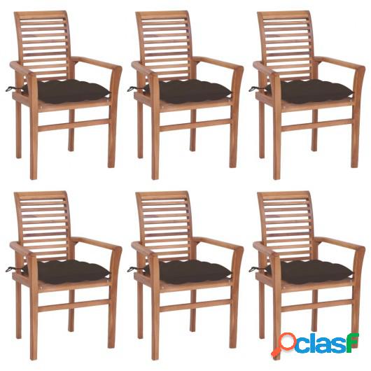 Sillas de comedor 6 uds madera maciza teca y cojines gris