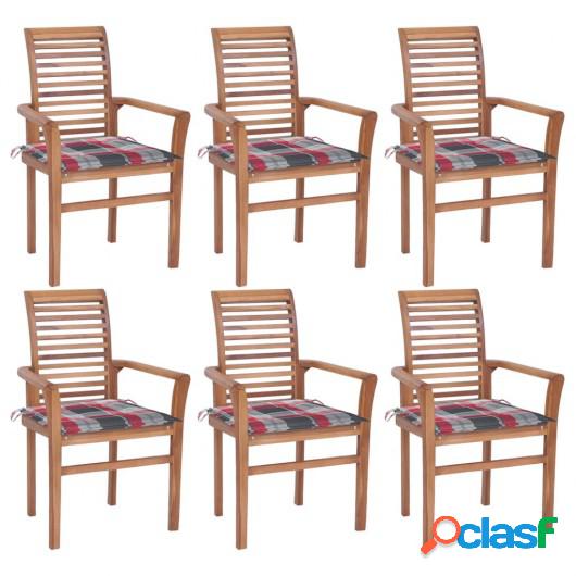 Sillas de comedor 6 uds madera teca y cojines a cuadros