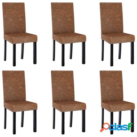 Sillas de comedor 6 unidades tela marrón